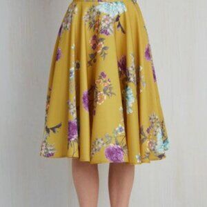 Modcloth, Mustard Floral Skirt